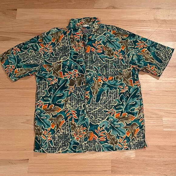 The Territory Ahead Other - The Territory Ahead Tropical Leaf Print Shirt - Green/Orange, Size XXL